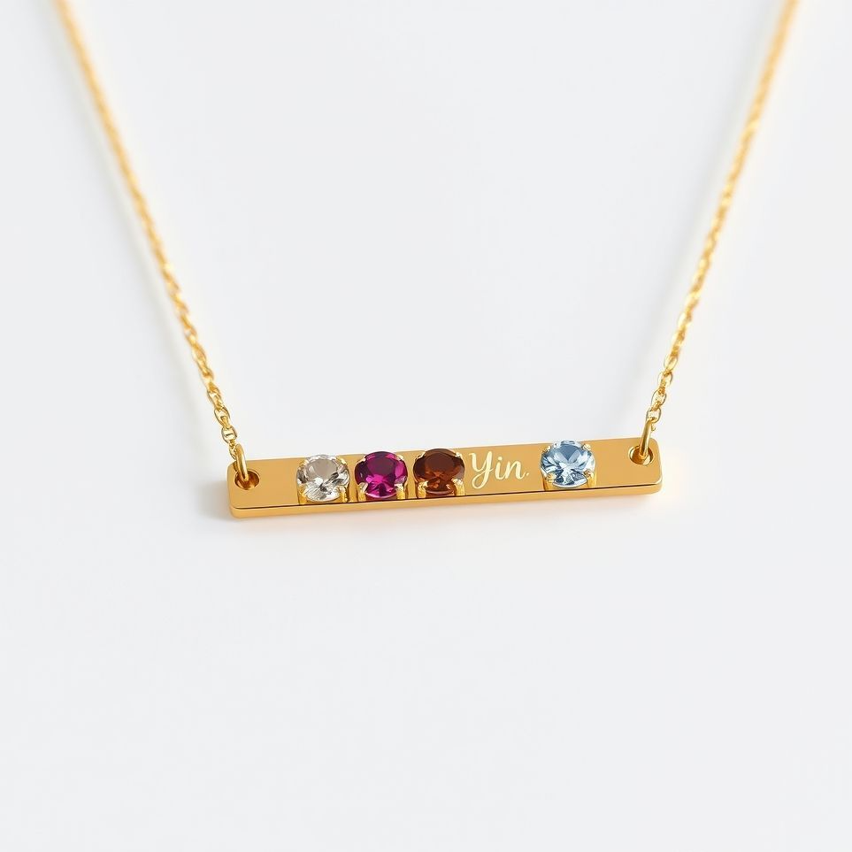 "Handcrafted Birthstone Bar Necklace – Personalized 14K Gold-Plated Name Jewelry for Women"